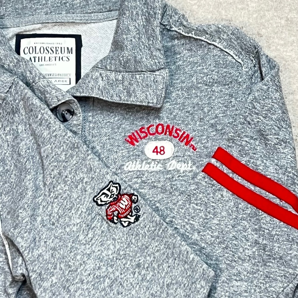 Colosseum Athletics Women Wisconsin Badgers Button Up Sweatshirt Gray Large